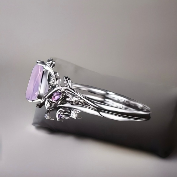 Nature inspired Lavender Amethyst water drop ring Size 7 - Picture 2 of 3